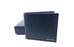 Prada Mens Baltico Blue Vitello Micro Grain Leather Bifold Wallet