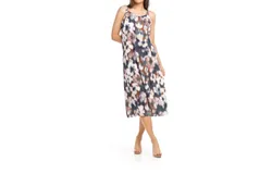 Papillon Khloe Watercolor Print Midi Dress In Multi-Blue