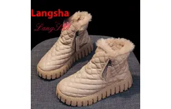 Langsha genuine leather thick-soled cotton shoes Martin boots for women winter new style velvet thickened snow non-slip warm outdoor short boots