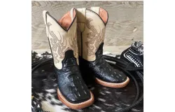 Tanner Mark Kids Boy&apos;s Caiman Hornback Print Boots In Black&sol;tan