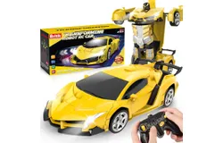 Cool and hot police car transformer remote control car toy gift&comma; remote control car for boys aged 4-7&comma; simple and easy to operate&comma; high battery life and high quality&comma; toys for boys aged 3-12 yellow
