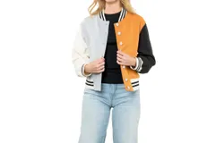Thml Colorblock Button Up Jacket In Orange&sol;neutral