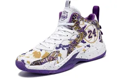 Kids Basketball Shoes&comma; Mesh Cloth Casual Sports Basketball Shoes Breathable Comfortable Boys Sneakers for Big Kids TALLA 38 BLANCO &sol; MORADO&sol; DORADO