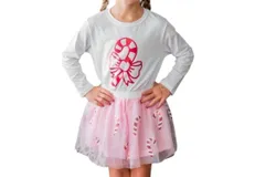 Sweet Wink Kid&apos;s Girls Candy Cane White Holiday Tee Top In White&sol;red