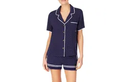 Kensie Notched Collar Front Patch Pocket Sleep Pajama Shirt In Navy