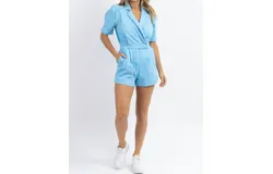Day &plus; Moon Hendrix Denim Puff-Sleeve Romper In Blue