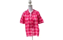 Fitzroy & Willa Women&apos;s Pam Top Short Sleeve In Pink Gingham