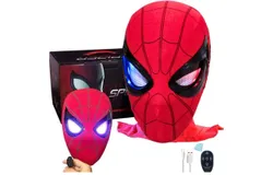 SpiderHero Mask Moving Eyes&comma; Spiderman Mile Morales Hero Mask&comma; Remote Control Full Face Adult&sol;Kids Cosplay-Red