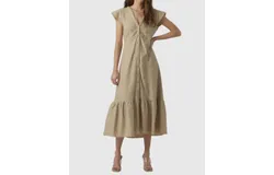 Vero Moda Eva Flutter Lace Midi Dress In Trench Coat
