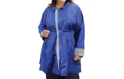 On The Plus Side Adjustable Cinch Waist Raincoat With Removable Hood - Plus Size In Royal Blue