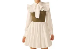 Idem Ditto Mixed Media Ribbon Tie Dress In Off White Olive