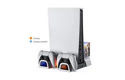 PS5 console cooling fan base, black and white PS5 wireless controller dual charging card disk multifunctional storage stand
