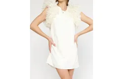 Entro Tulle Sleeve Textured Dress In Cream