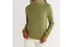 Dudley Stephens Cobble Hill Turtleneck Vello Fleece Top In Army Green