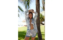 Ocean Drive Leaf Print Short Set In Blue