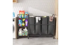 4 Bag Laundry Sorter Cart with Storage Shelf&comma; Rolling Laundry Basket Hamper&comma; with 4 Removable Bags&comma; Casters and Brakes&comma; Black
