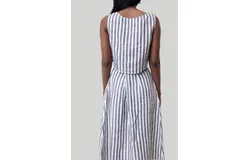 Overlap Midi Skirt in Linen Stripes
