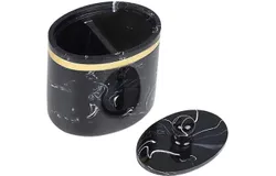 Cotton bud holder - Toothpick dispenser - 2 compartments - Make-up organiser - Marble look - Storage box with watertight lid &lpar;black&rpar;