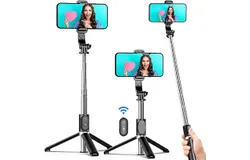 Retractable Cell Phone Selfie Stick 40-inch&comma; Cell Phone Tripod with Detachable LED Fill Light