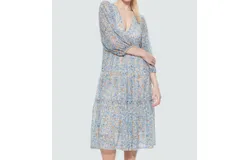 Dex Mesh Tiered Midi Dress In Blue Orange Paisley