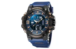 SMAEL Men Watch Sport Waterproof LED Light Alarm Clock Dual Time Display Week Auto Date Wristwatches 8049 Quartz Watches-blue