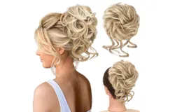 FESHFEN Messy Bun Hair Piece Curly Wavy Large Hair -2Pcs（Color：CFQ-27 -613 ）