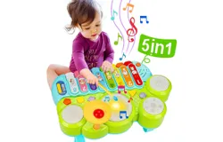 3-in-1 Toddler Music Toy Piano Xylophone Drum Set Toy for 1-3 Years Old Girls Birthday Musical Instrument Baby Learning Development Sensory Toys Toddler Toy Age 1-3 Years Old - Green