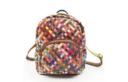 Unique style genuine leather handwoven mosaic backpack&comma; suitable for daily work and travel
