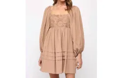 Fate Lace Puff Sleeve Dress In Light Brown