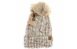 C&period;c Beanie Women&apos;s Fuzzy Lined Popcorn Confetti Fur Pom Beanie In Beige Multi