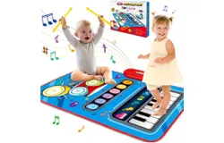 Toys for 1 year old baby&colon; Baby Music Mat Toddler Toddler Toys 1-2 Years Old 2-in-1 Piano Drum Baby Play Mat Baby Music Toys 12-18 months baby birthday Valentine&apos;s Day gift for 1 2 3 year old boys and girls Blue