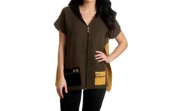 French Kyss Boucle Hooded Poncho In Armycombo