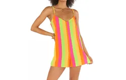 Show Me Your Mumu Rascal Romper In Neon Vacay Stripe