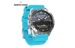 NORTH EDGE Watch Quartz Military Sports Diving Dual Display Compass Barometer Altimeter Pilot Steel Strap -GAVIA2  blue