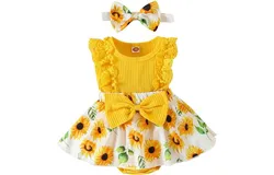 Baby Girl Clothes Newborn Romper Dress Infant Lace Ruffle Sleeveless Summer Outfits with Headband 0-12 Months 3-6 Months
