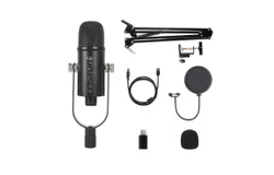 USB Microphone Kit&comma; Metal Condenser Microphone Podcast Microphone Kit with Noise Canceling and Headphone Monitoring for Streaming Recording&comma; MacOS&comma; Windows&comma; Type-C Phones