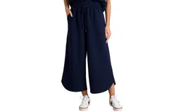Entro Textured Casual Crop Pant In Navy