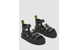 Dr&period; Martens Blaire Women&apos;s Wild Croc Leather Sandals In Gunmetal