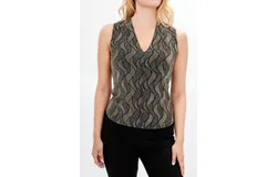 Frank Lyman Shimmer Wave Motif Top In Gold&sol;navy