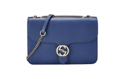 Gucci Dollar Interlocking GG Blue Leather Medium Chain Shoulder Bag