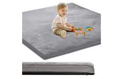 Baby Play Mat for Floor&comma;1&period;3" Thick Foam 50x50 Play Crawling Mat with Removable Washable Cover&comma;Non Slip Soft Velvet Nursery Rug for Toddlers&comma;Infants&comma;Kids Yoga Mat&comma;Tatami Mat&comma;Gray