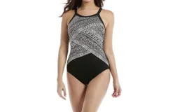 Miraclesuit Stripe Zephyr High Neck Underwire One Piece Swimsuit In Castaway