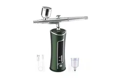 Airbrush Kit with Compressor&comma; Portable Cordless Handheld Automatic Airbrush Gun with Battery Display and Fast Charging&comma; Suitable for Manicure&comma; Makeup&comma; Painting&comma; Cake Decoration&comma; Haircut&comma; Tattoo&comma; Model Coloring &lpar;Green&rpar;
