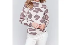 Charlie B Animal Print Jacquard Mock Neck Sweater - Almond In Natural