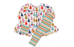Be Girl Clothing All Is Calm 2 Pc Pajama Playset In Trees & Stripes Multi