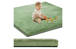 Baby Play Mat for Floor&comma;1&period;3" Thick Foam 50x50 Play Crawling Mat with Removable Washable Cover&comma;Non Slip Soft Velvet Nursery Rug for Toddlers&comma;Infants&comma;Kids Yoga Mat&comma;Tatami Mat&comma;Green