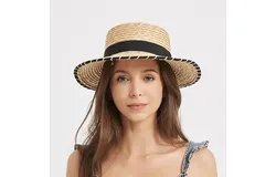 Women&apos;s Beach Hat&comma; Summer Shade Black Ribbon Straw Hat&comma; Beach Fashion Shade Hat