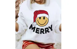 Wknder Merry Smiley Graphic Sweatshirt In White&comma; Red&comma; Yellow