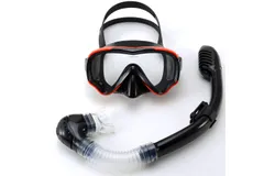 Greatever Dry Snorkel Set&comma;Panoramic Wide View，Children&apos;s diving suit-Black&sol;red