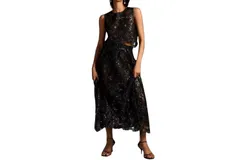 Eva Franco Embroidered Lace Shine Maxi Skirt In Black